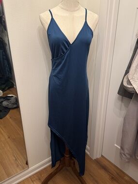 Slip Asymmetrical High-Low Dress in Deep Blue